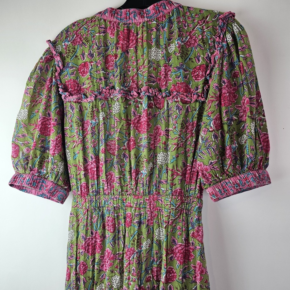 LOLA Australia NWOT Pink Floral Boho Resortwear Midi LS Button Tie Waist Dress M - Picture 6 of 10